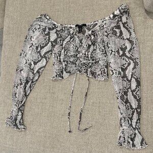 Forever 21 Snakeskin Long-Sleeve Crop Top with Ruching